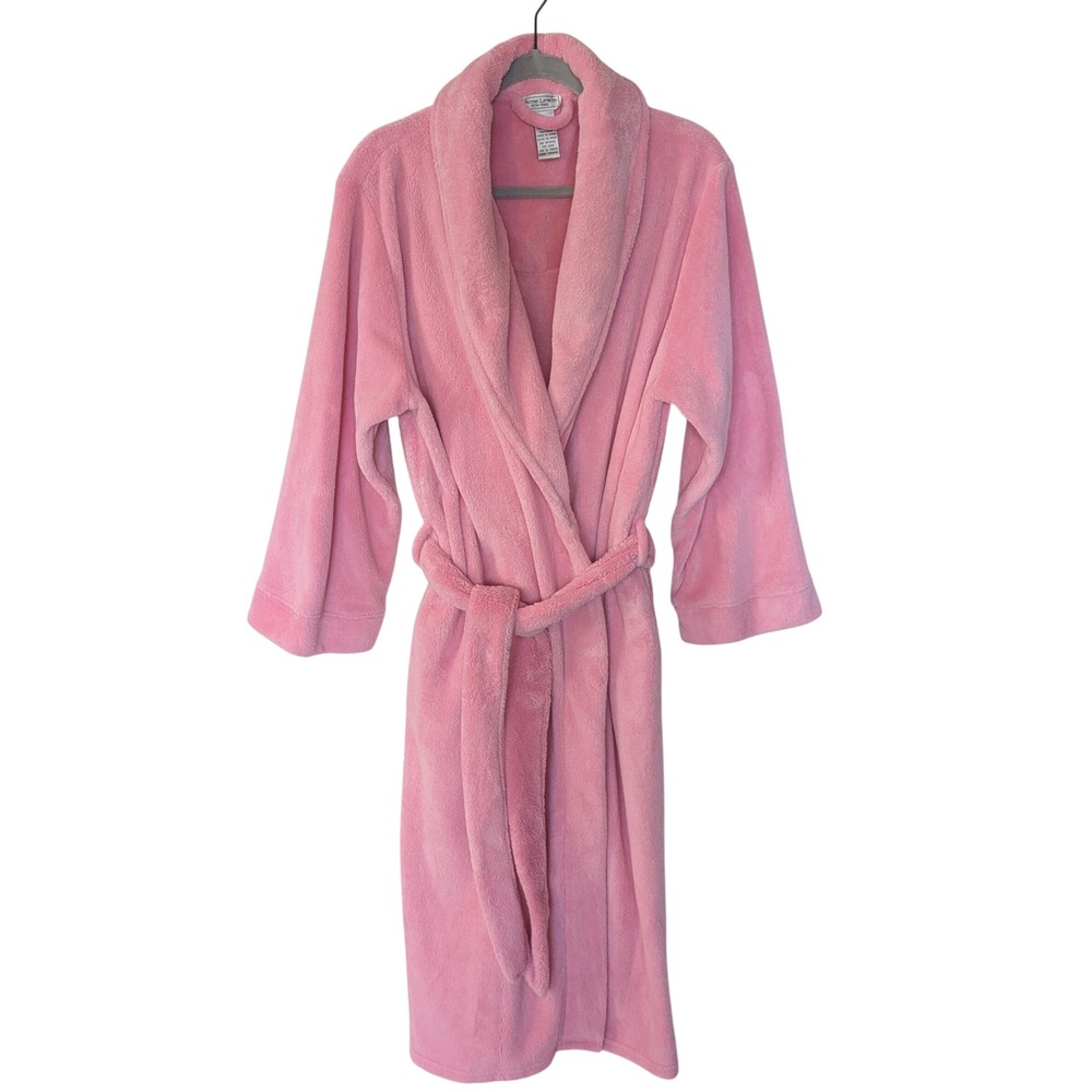 Anne Lewin Pink Fleece Robe Shawl Collar Plush Long Belted Loungewear Large - Picture 2 of 8